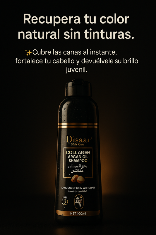 Disaar Cubre Canas Pro™ – Shampoo con Colágeno y Aceite de Argán 400ml Color NEGRO